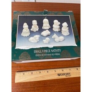 Christmas Nativity Set 9 Piece Porcelain White and gold  in Box, small figures